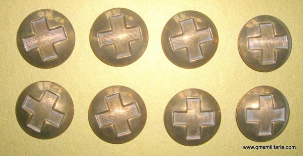 Attractive set of WW1 era Red Cross Buttons  - 8 large pattern brass buttons