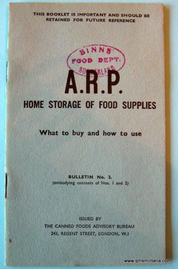 WW2 Home Front  ARP BOOKLET HOME STORAGE OF FOOD SUPPLIES