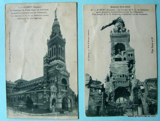 Pair of WW1 Postcards concerning the fate of Albert Cathedral