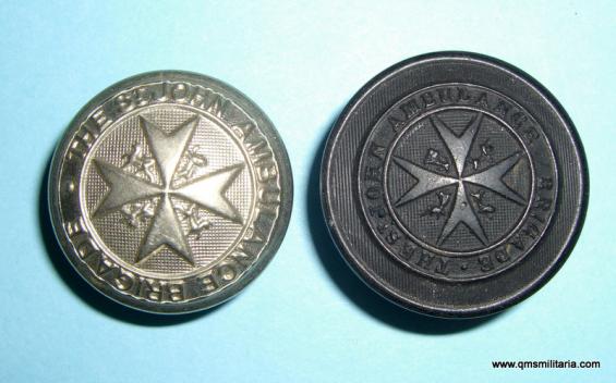 Two different patterns of St John's Ambulance Brigade ( SJAB ) Large Buttons, white and black issues