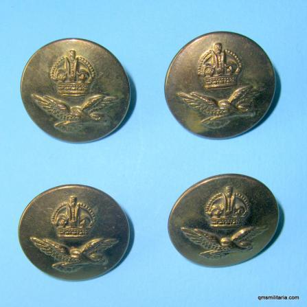 Set of 4 WW2 RAF Large Brass Buttons, Kings Crown, pre 1953