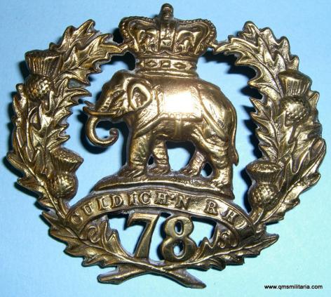 78th ( Highlanders ) Regiment of Foot (The Ross-shire Buffs) Other Ranks Feather Bonnet Brass Badge, pre 1869