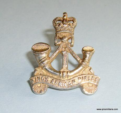1st ( Nyasaland Battalion ) Kings African Rifles Officers Hallmarked 1961 Silver Field Service Cap Badge, Queens Crown