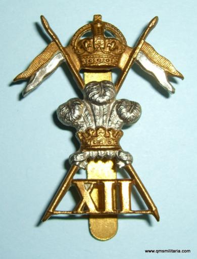 The 12th ( Prince of Wales's Royal ) Lancers Bi-metal Cap Badge - Firmin