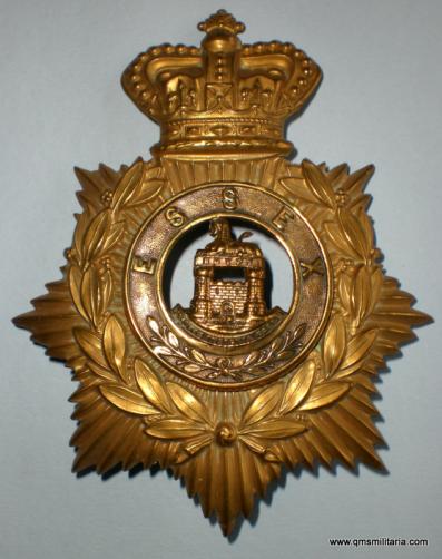 Essex Regiment Other Rank's Brass Two Piece Helmet Plate with separate Helmet Plate Centre (1st Pattern Castle)
