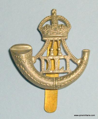 Durham Light Infantry ( DLI ) Small Pattern White metal Beret badge, King's Crown, pre 1952 - Firmin