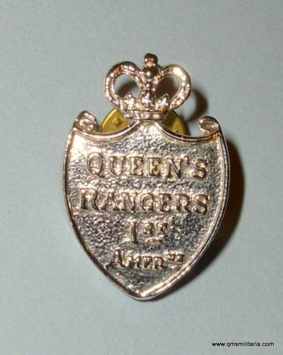 Queen's ( York ) Rangers 1st American Chromed Metal Lapel Badge