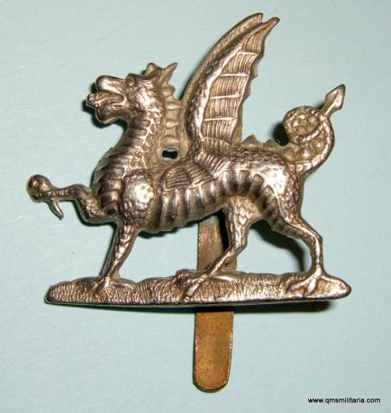 1st Battalion Monmouthshire Regiment ( Territorial Force )  White Metal Cap Badge