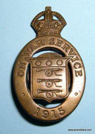 WW1 On War Service 1915 Munition Workers Home Front Numbered N 20653 Badge by J.R.Gaunt & Son Ltd London