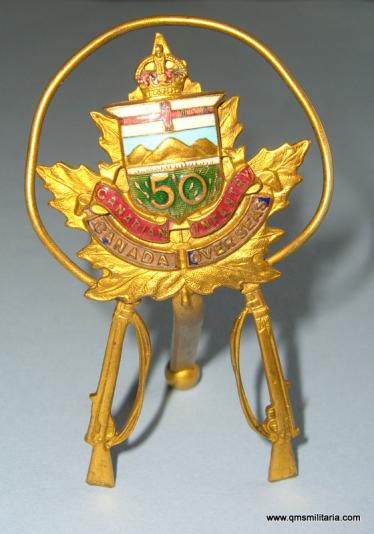 Canada - Canadian 50th ( Calgary, Alberta ) Overseas Battalion CEF Enamel and Gilt Souvenir Mess Card / Menu Holder  - Registered Design