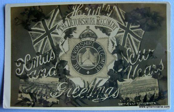 Christmas Xmas New Year 1917 Black & White WW1 Postcard celebrating the Devonshire Regiment