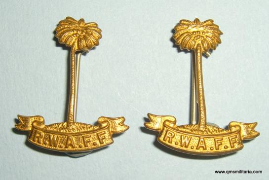 RWAFF Royal West African Frontier Force Pair of Officers Gilt Collar Badges - Dowler