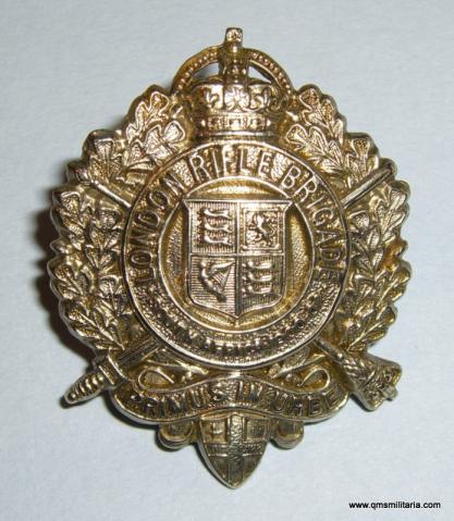 Edwardian WW1 5th City of London Battalion ( The London Rifle Brigade ) White Metal Cap Badge - non voided centre