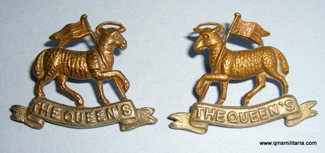 The Queen 's Royal ( West Surrey ) Regiment Bi-metal collar badges, c1898 - 1920