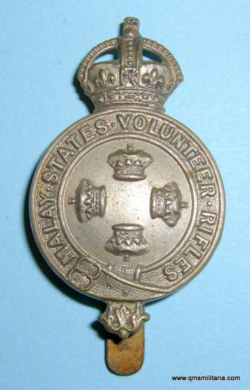 Malay States Volunteer Rifles ( MSVR ) White Metal Glengarry / Cap Badge