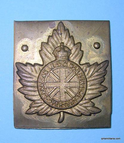 Scarce brass die plate Canadian Legion War Service Overseas Badge