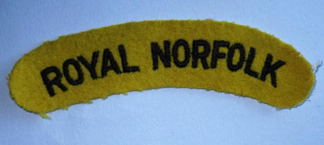 Royal Norfolk Regiment Embroidered Black on Yellow Cloth Shoulder Title