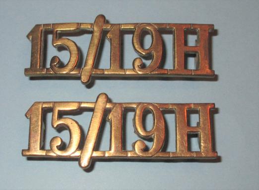 15th / 19th Hussars Other Ranks Matched Pair of Brass Shoulder Titles