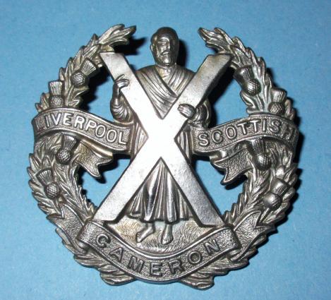 Queens Own Cameron Highlanders (Liverpool Scottish) White Metal Cap Badge