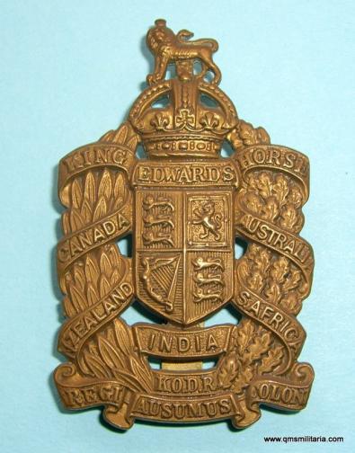 King Edwards Horse ( The Kings Oversea Dominions Regiment ) Yeomanry Brass Cap Badge - Rare Ausumus spelling