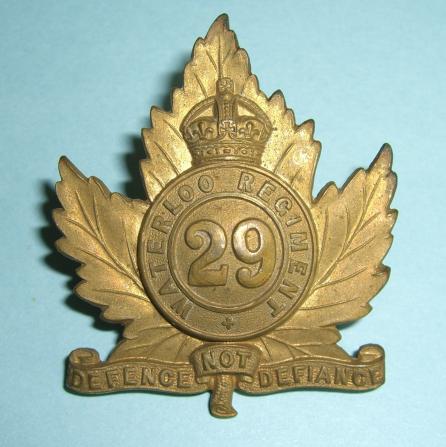 Canada - 29th Waterloo Regiment Brass Cap Badge - Gaunt London Circular stamp