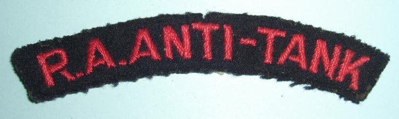 Rare WW2 RA Anti - Tank Woven Embroidered Shoulder Title