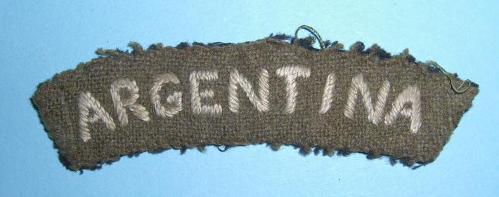 Scarce WW2 ARGENTINA Nationality Woven White on Khaki Cloth Shoulder Title