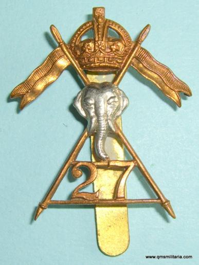 WW2 War Raised Unit - 27th Lancers Bi-Metal Cap Badge - Firmin