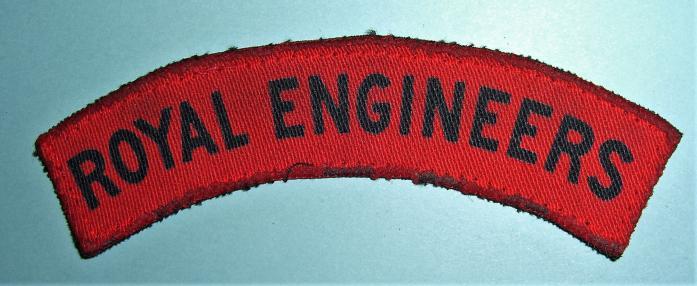 WW2 Printed Royal Engineers ( RE) Blue on Red Cloth Shoulder Title