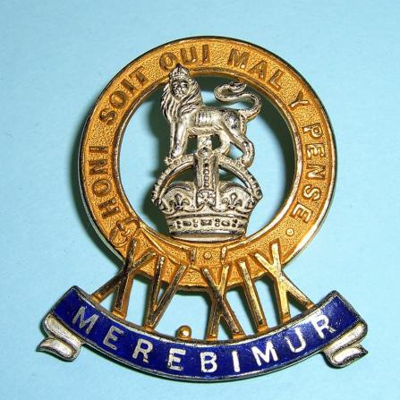 15th / 19th Hussars ( King' s Own ) Officer 's Enamel and Gilt King 's Crown Cap Badge - Gaunt