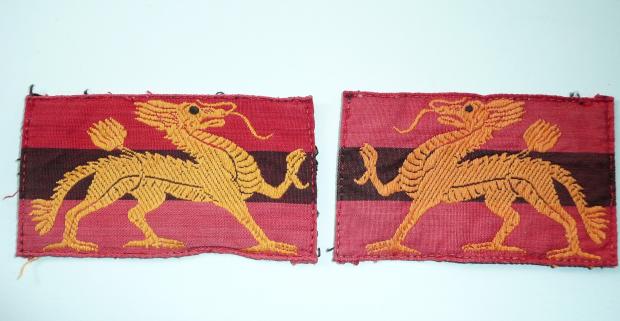British HQ Land Forces Hong Kong Facing Pair of Embroidered Silk Formation Signs