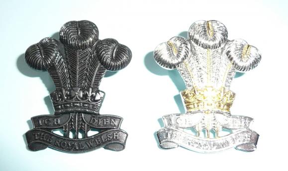 The Royal Welsh Regiment Pair of Officer's Metal Cap Badges