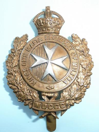 Kings Own Malta Regiment of Militia Bi- Metal Cap Badge - Long slider