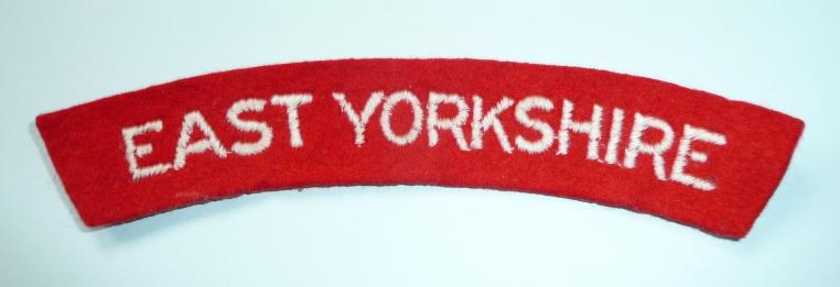 East Yorkshire Regiment Embroidered White on Red Felt Cloth Shoulder Title