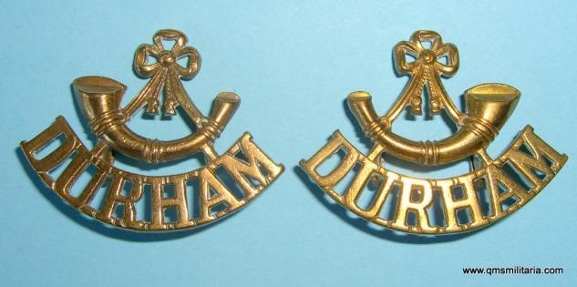 Scarce Pre WW1 Durham Light Infantry ( DLI ) Matched Facing Pair of Brass Shoulder Titles