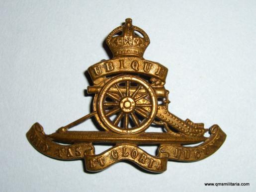 Scarce EDVII Edwardian Pattern Royal Artillery ( RA ) Brass Cap Badge on lugs