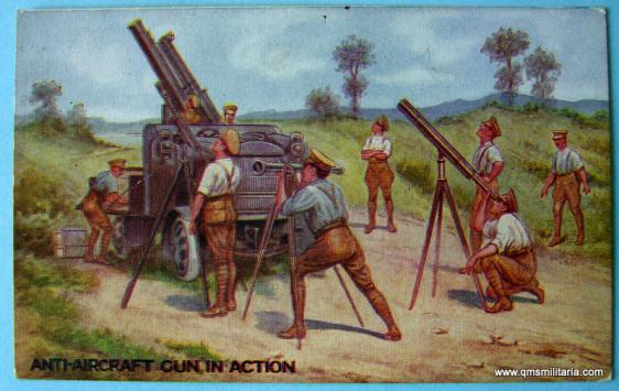 WW1 War Bond Campaign Art Postcard ( National Savings ) Anti Aircraft Guns in Action