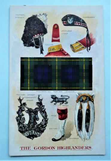 Pre WW1 Coloured Postcard of Regimental regalia - The Gordon Highlanders