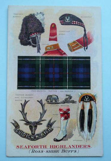 Pre WW1 Coloured Postcard of Regimental regalia - The Seaforth Highlanders