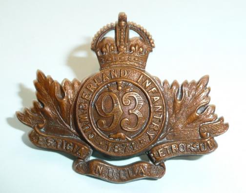 Canadian 93rd Cumberland Regiment Bronze Collar Badge