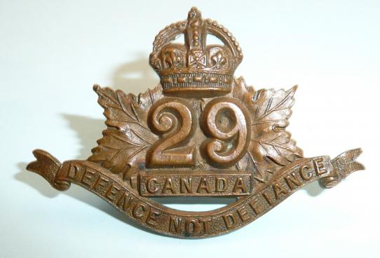 Canadian 29th Waterloo Regiment Bronze Collar Badge