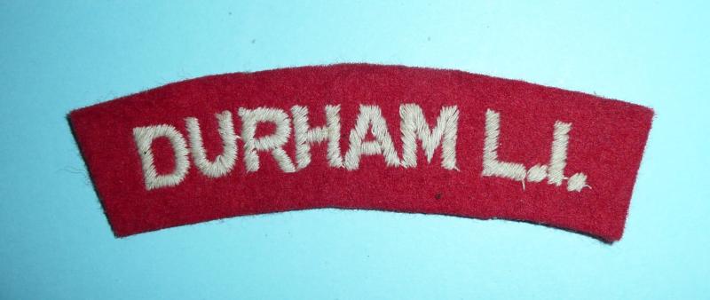 WW2 Durham Light Infantry ( DLI ) Embroidered White on Red Cloth Shoulder Title