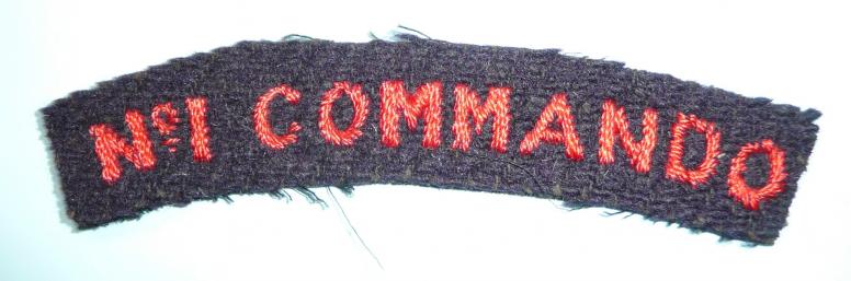No 1 Commando Embroidered Red on Black Cloth Shoulder Title