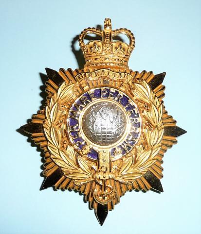 Stunning Royal Marines ( RM ) Officers QEII Issue Helmet Plate Silver Plate, Enamel and Gilt