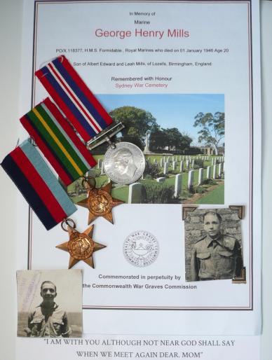 WW2 Casualty Medal Group to a Royal Marine Gunner who served on Aircraft Carrier HMS Formidable plus photos, service papers, and CWGC information etc