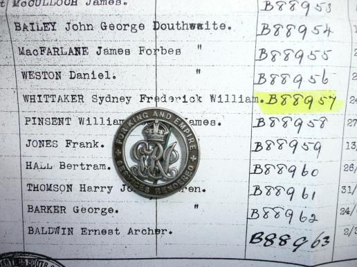 WW1 Silver War Badge (SWB) B88957 Guardsman Sydnew Frederick William Whittaker, Scots Guards