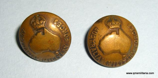 Pair of Small pattern Imperial Australian Military Forces Brass Cap Buttons, Kings Crown