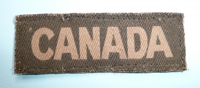 WW2 CANADA Printed White on Khaki Cloth Nationality Title