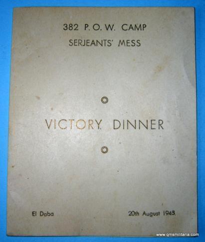 WW2 Victory Dinner Menu Card 1945 - Prisoners of War POW Ephemera