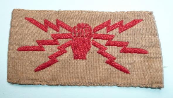 WW2 Royal Air Force (RAF) Embroidered Red Silk on Khaki Drill Wireless Operators Trade Proficiency Arm Badge